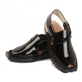 Handmade Black Patent Leather Chappal with Double Sole –464800