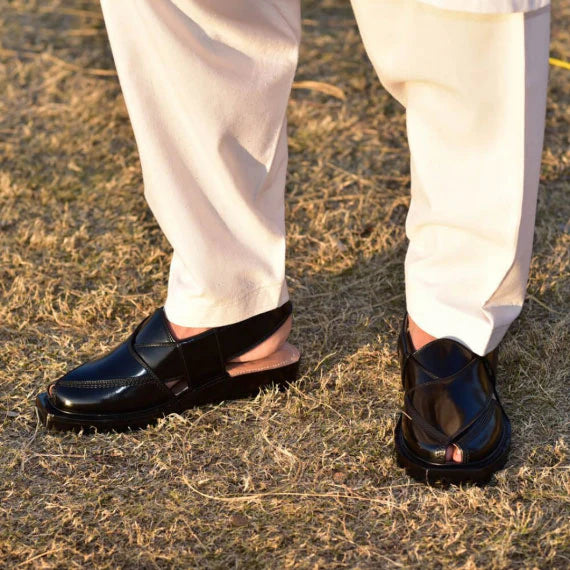 Handmade Black Norozi Chappal with Double Tire Sole –464800