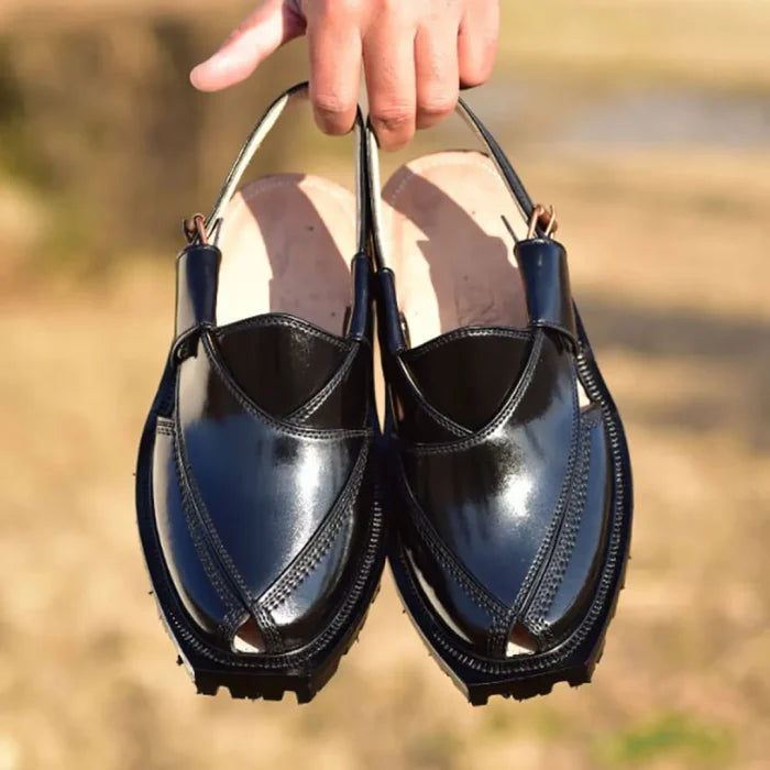 Handmade Black Norozi Chappal with Double Tire Sole –464800