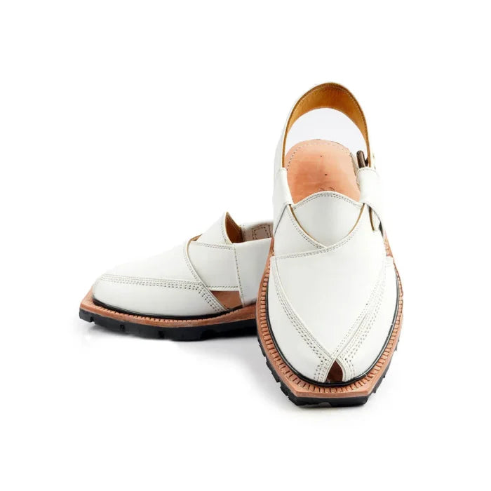Handmade White Quetta Norozi Leather Chappal –464800