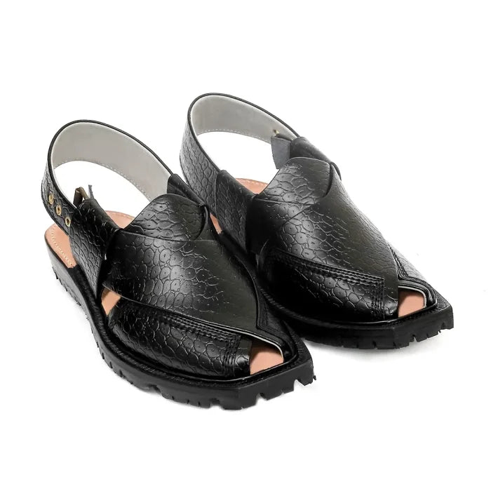 Printed Black Norozi Chappal With China Cut Shape –464800
