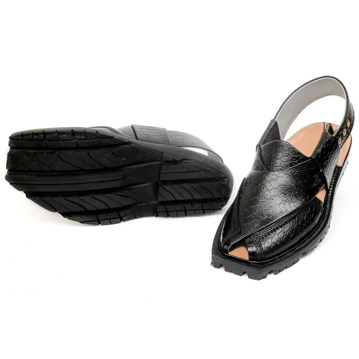 Printed Black Norozi Chappal With China Cut Shape –464800
