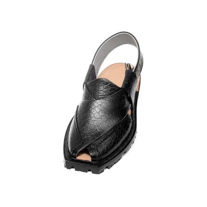 Printed Black Norozi Chappal With China Cut Shape –464800