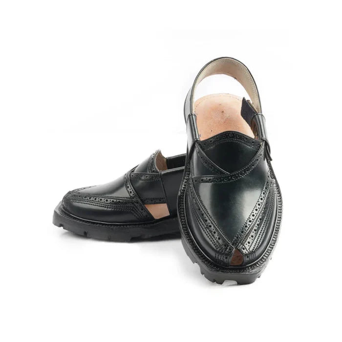Handmade Black Brock Quetta Norozi Leather Chappal –464800