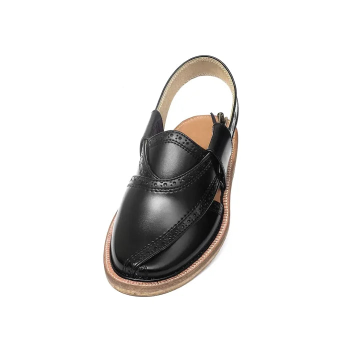 Black Brock Leather Quetta Norozi Chappal with Round Shape – 464800