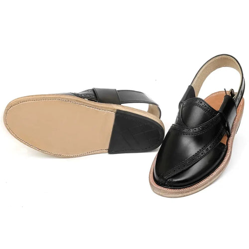 Black Brock Leather Quetta Norozi Chappal with Round Shape – 464800