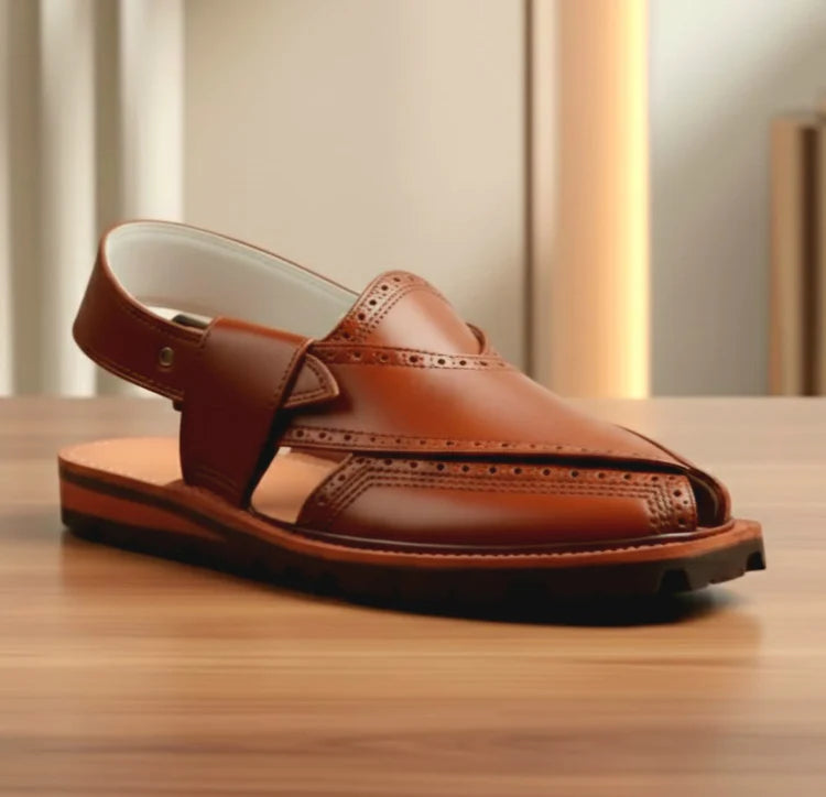 Handmade Mustard Brock Quetta Norozi Leather Chappal –464800