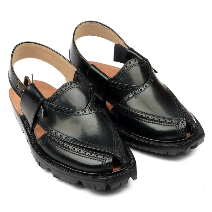 Handmade Black Brock Quetta Norozi Leather Chappal –464800