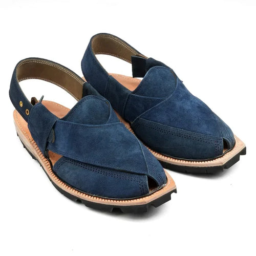 Hand Crafted Blue Suede Quetta Norozi Chappal with Double Sole –464800