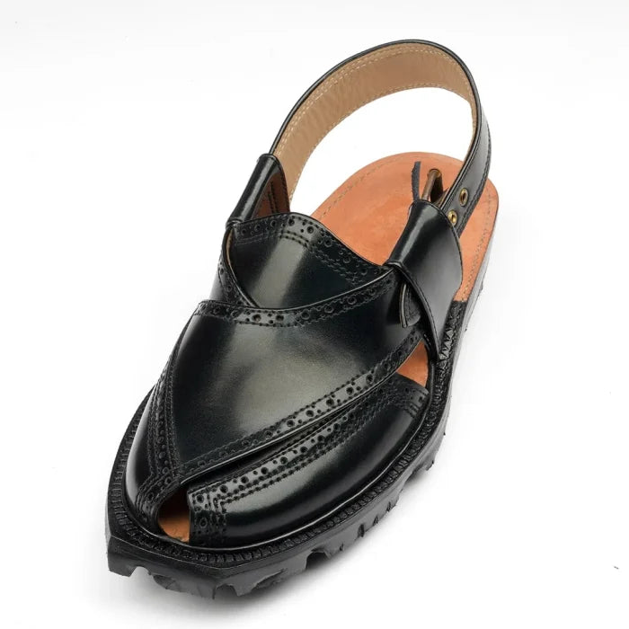 Handmade Black Brock Quetta Norozi Leather Chappal –464800