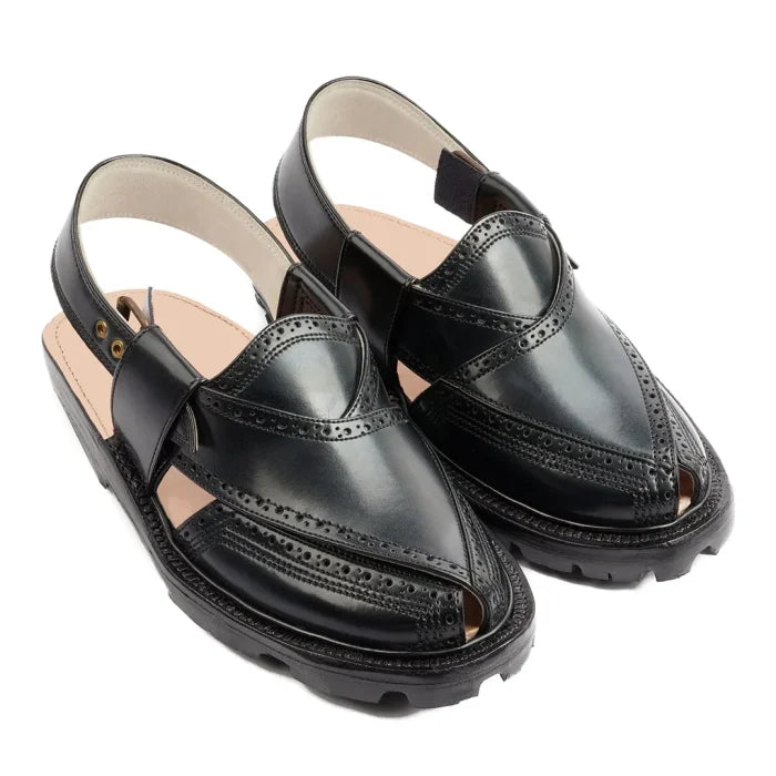 Handmade Black Brock Quetta Norozi Leather Chappal –464800