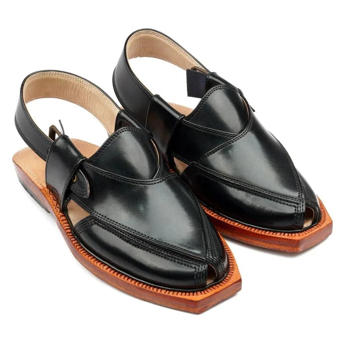 Handmade Black Norozi Chappal With Leather Sole –464800