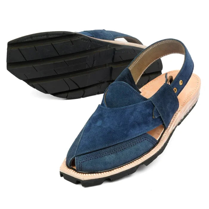 Hand Crafted Blue Suede Quetta Norozi Chappal with Double Sole –464800