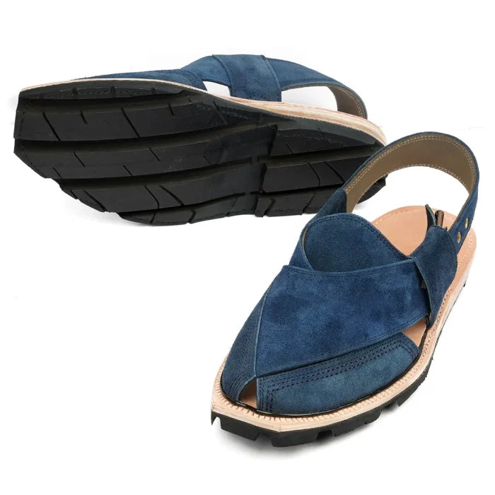 Hand Crafted Blue Suede Quetta Norozi Chappal with Double Sole –464800