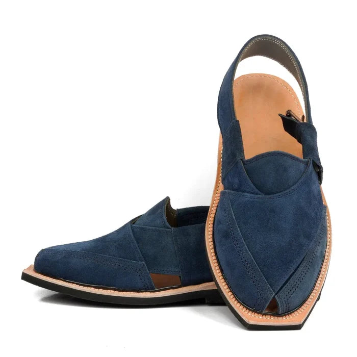 Hand Crafted Blue Suede Quetta Norozi Chappal With Single Sole –464800