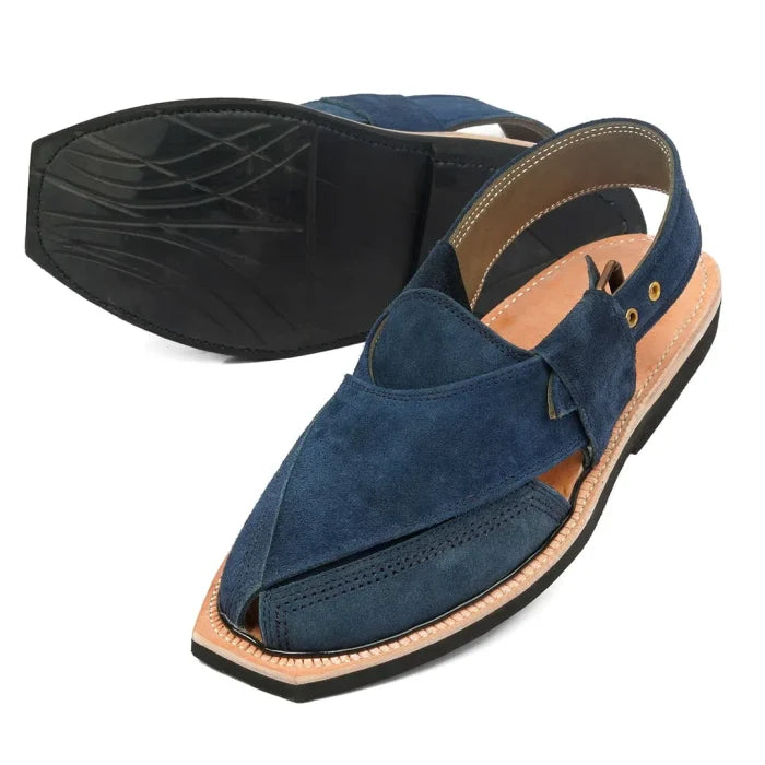 Hand Crafted Blue Suede Quetta Norozi Chappal With Single Sole –464800