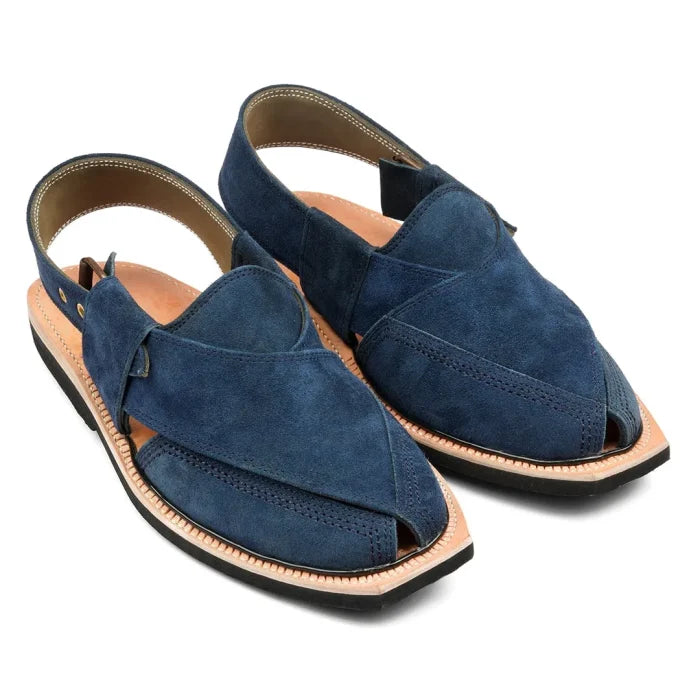 Hand Crafted Blue Suede Quetta Norozi Chappal With Single Sole –464800