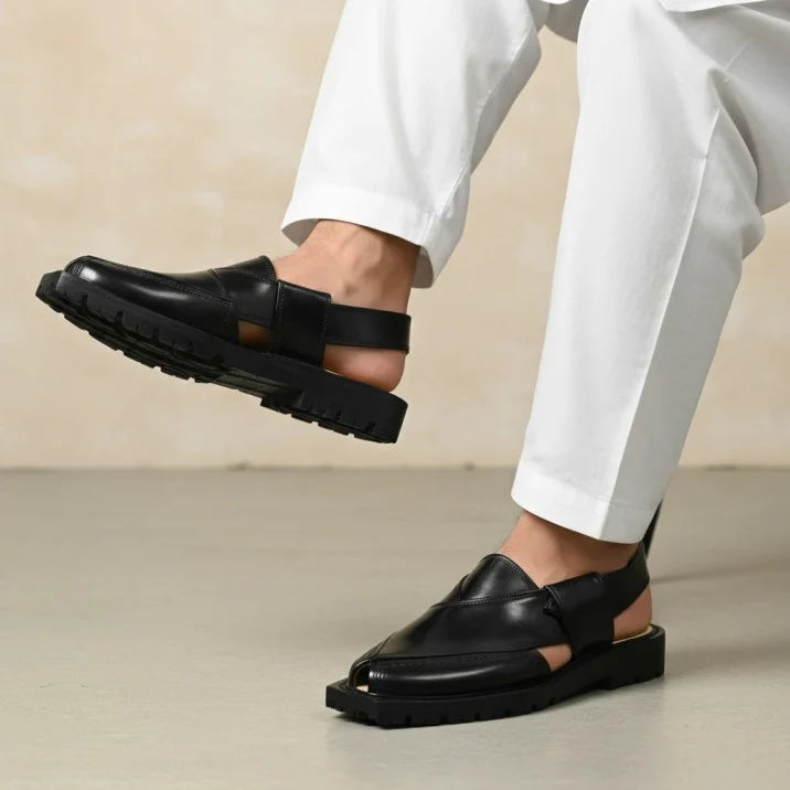 Handmade Black Norozi Chappal with Double Sole –464800